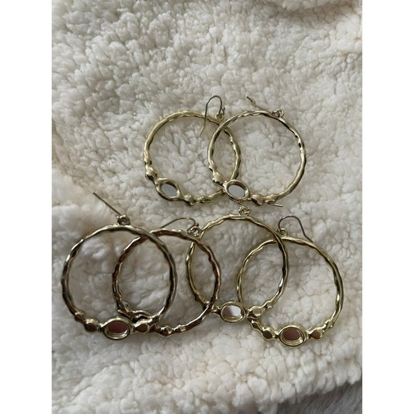 Vintage Gold Tone Faux Gemstone Hoop Dangle Earrings - 3 Pairs - Picture 5 of 8